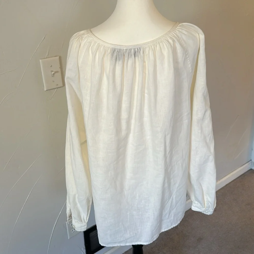 Lizwear White Vintage Boho Eyelet Peasant Prairie Embroidered Blouse GVC M